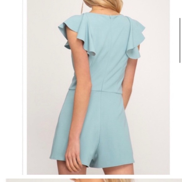 She + Sky Light Blue Ruffle Romper - Picture 2 of 4